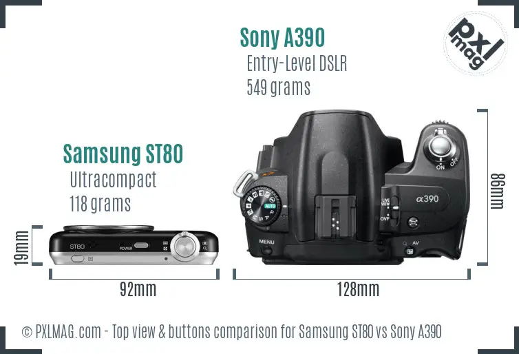 Samsung ST80 vs Sony A390 top view buttons comparison