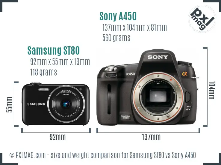 Samsung ST80 vs Sony A450 size comparison Samsung ST80 vs Sony A450 size comparison