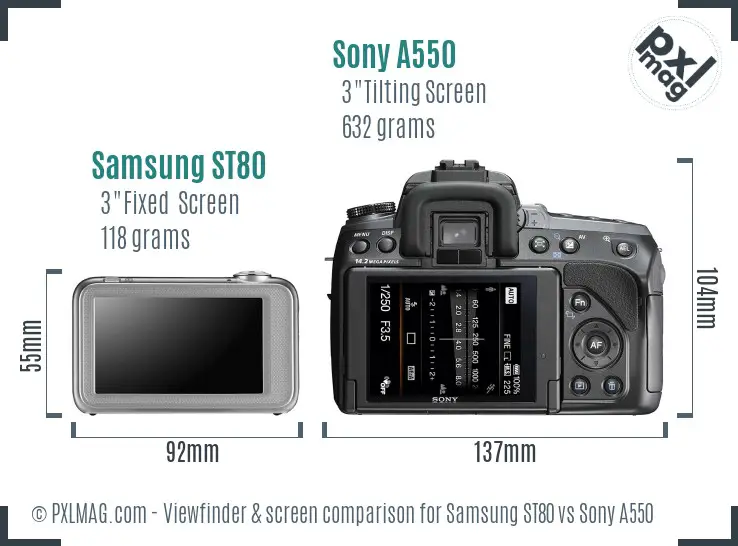 Samsung ST80 vs Sony A550 Screen and Viewfinder comparison