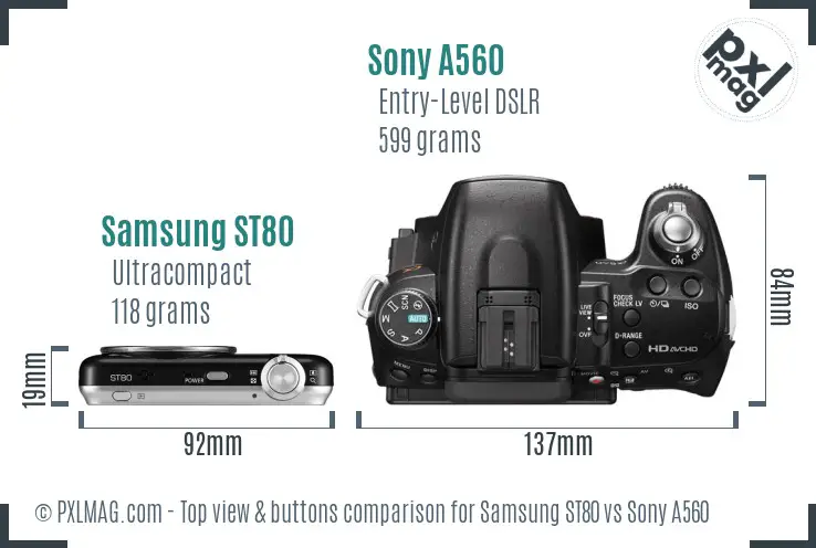 Samsung ST80 vs Sony A560 top view buttons comparison