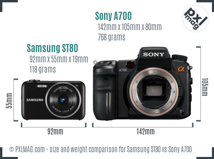 Samsung ST80 vs Sony A700 size comparison Samsung ST80 vs Sony A700 size comparison
