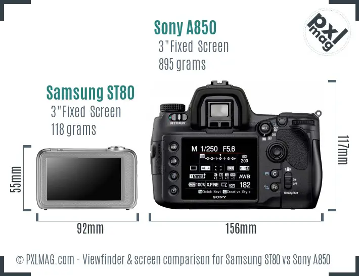 Samsung ST80 vs Sony A850 Screen and Viewfinder comparison