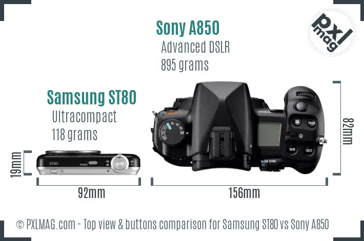 Samsung ST80 vs Sony A850 top view buttons comparison