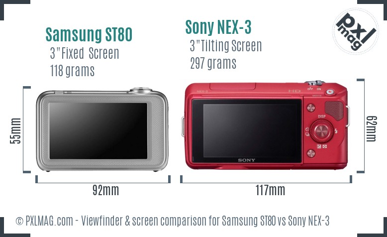 Samsung ST80 vs Sony NEX-3 Screen and Viewfinder comparison