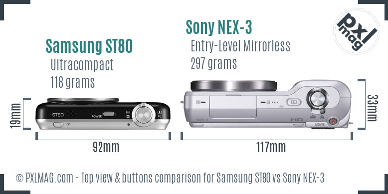 Samsung ST80 vs Sony NEX-3 top view buttons comparison