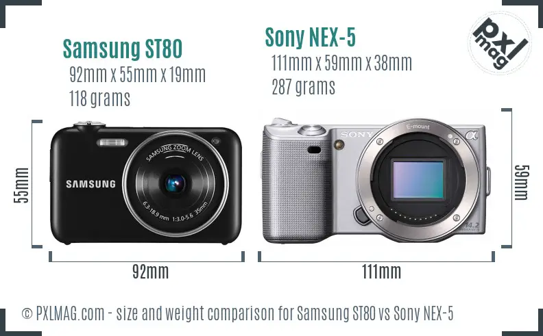 Samsung ST80 vs Sony NEX-5 size comparison