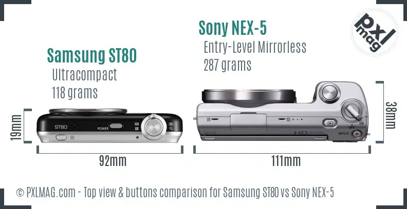 Samsung ST80 vs Sony NEX-5 top view buttons comparison