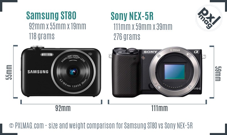 Samsung ST80 vs Sony NEX-5R size comparison Samsung ST80 vs Sony NEX-5R size comparison