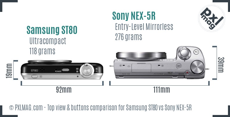 Samsung ST80 vs Sony NEX-5R top view buttons comparison