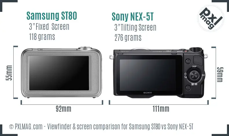 Samsung ST80 vs Sony NEX-5T Screen and Viewfinder comparison