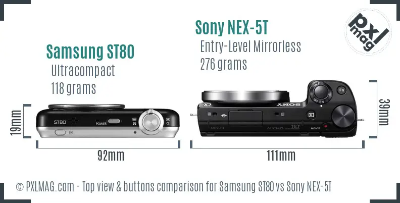 Samsung ST80 vs Sony NEX-5T top view buttons comparison