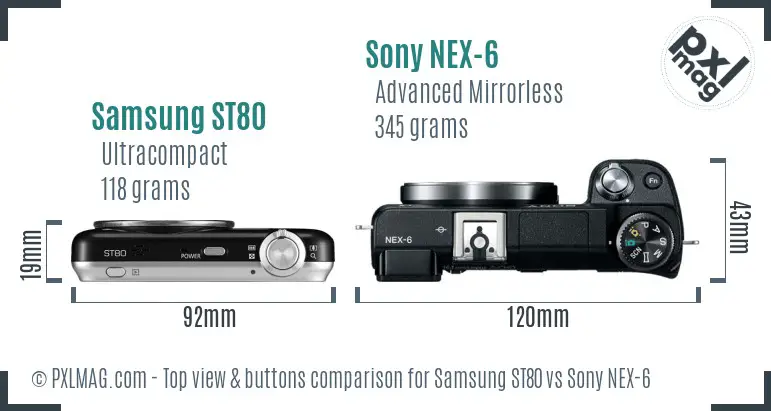 Samsung ST80 vs Sony NEX-6 top view buttons comparison