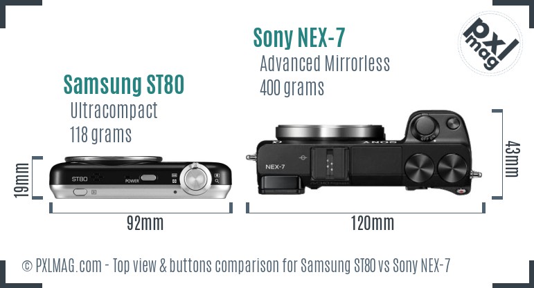 Samsung ST80 vs Sony NEX-7 top view buttons comparison