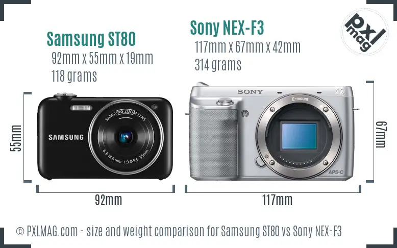 Samsung ST80 vs Sony NEX-F3 size comparison