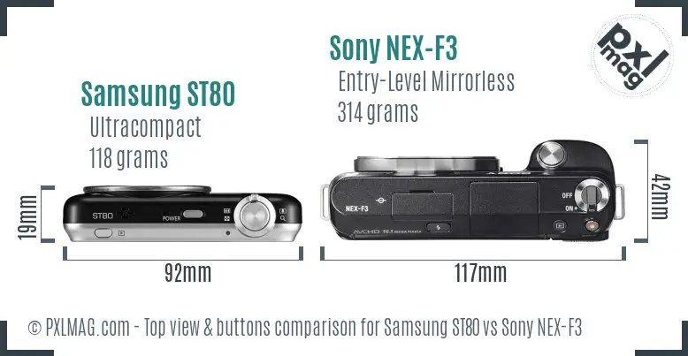 Samsung ST80 vs Sony NEX-F3 top view buttons comparison