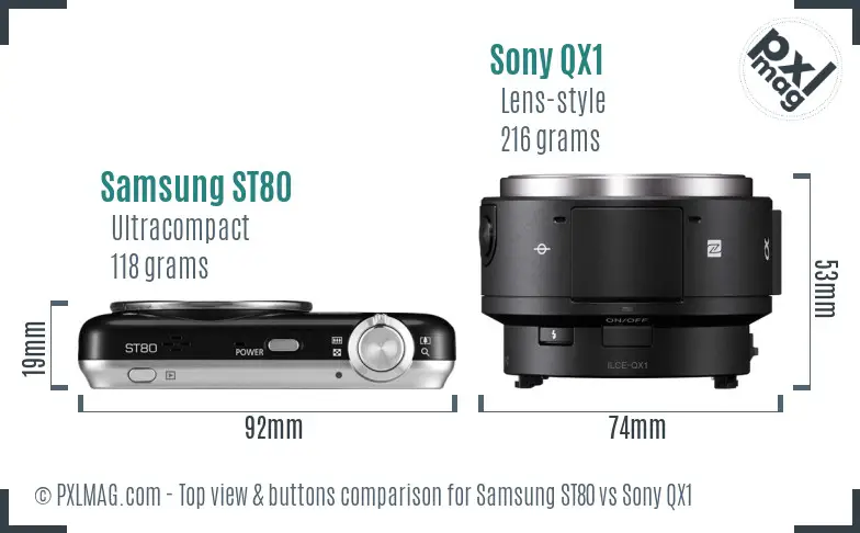 Samsung ST80 vs Sony QX1 top view buttons comparison Samsung ST80 vs Sony QX1 top view buttons comparison