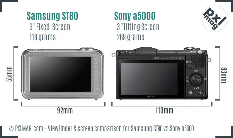 Samsung ST80 vs Sony a5000 Screen and Viewfinder comparison