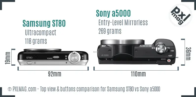 Samsung ST80 vs Sony a5000 top view buttons comparison