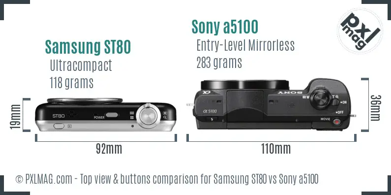 Samsung ST80 vs Sony a5100 top view buttons comparison