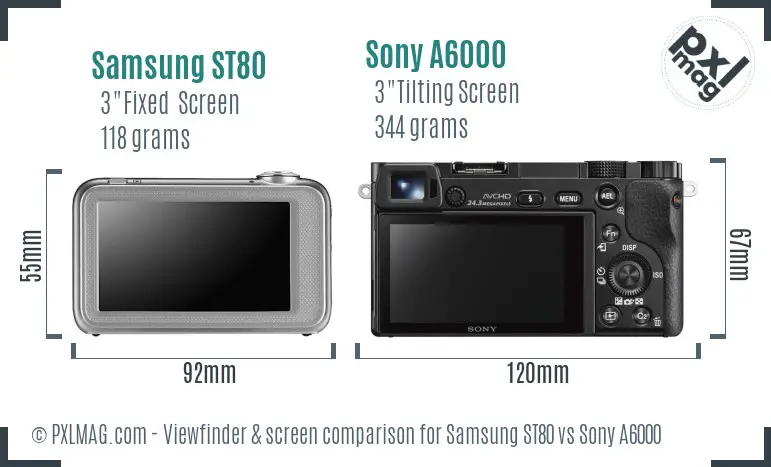 Samsung ST80 vs Sony A6000 Screen and Viewfinder comparison