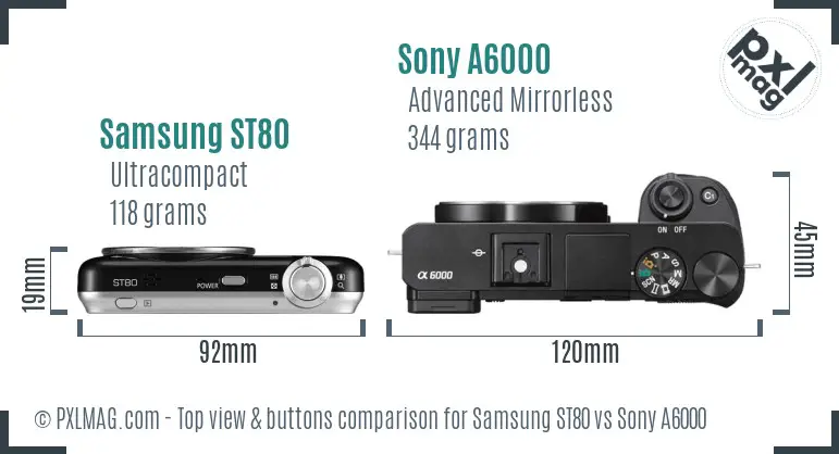 Samsung ST80 vs Sony A6000 top view buttons comparison