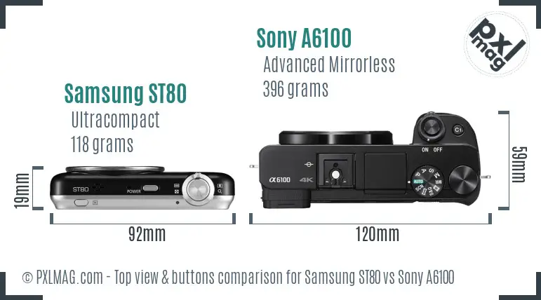 Samsung ST80 vs Sony A6100 top view buttons comparison