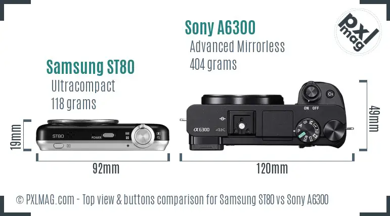 Samsung ST80 vs Sony A6300 top view buttons comparison