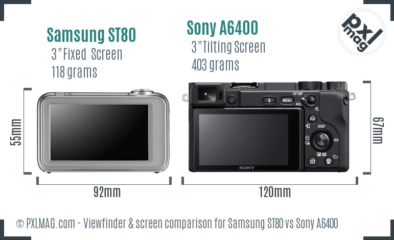 Samsung ST80 vs Sony A6400 Screen and Viewfinder comparison