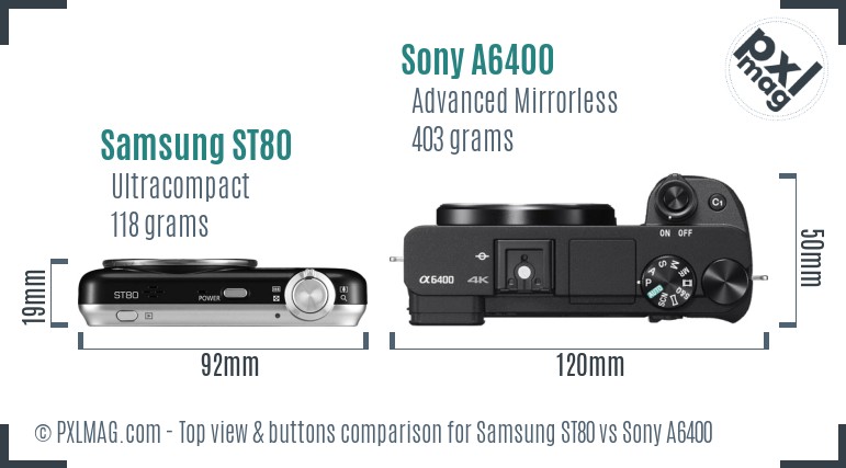Samsung ST80 vs Sony A6400 top view buttons comparison