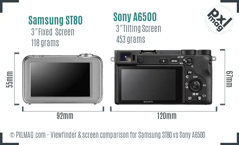 Samsung ST80 vs Sony A6500 Screen and Viewfinder comparison