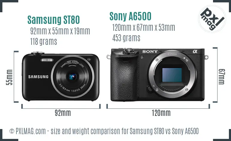 Samsung ST80 vs Sony A6500 size comparison