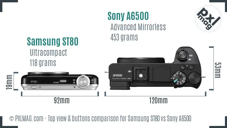 Samsung ST80 vs Sony A6500 top view buttons comparison