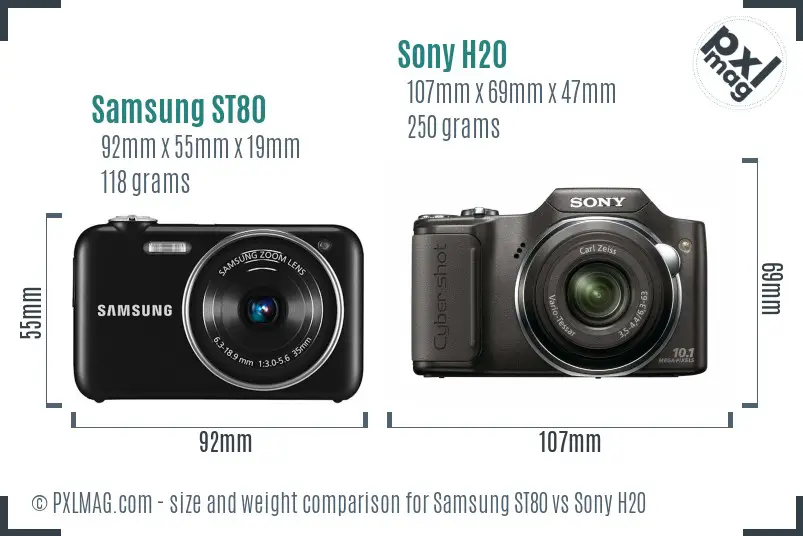 Samsung ST80 vs Sony H20 size comparison