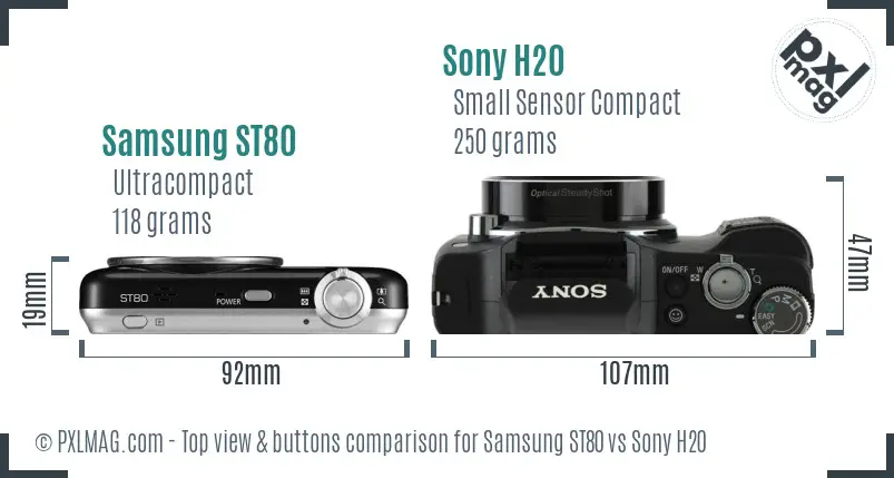 Samsung ST80 vs Sony H20 top view buttons comparison