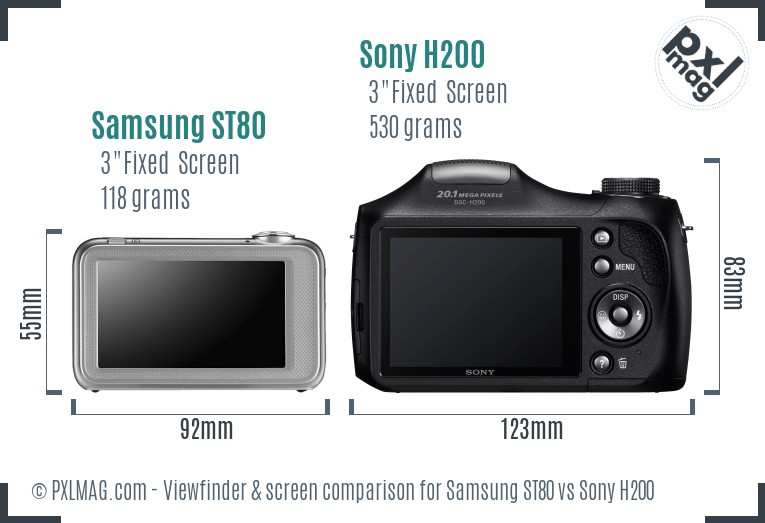 Samsung ST80 vs Sony H200 Screen and Viewfinder comparison
