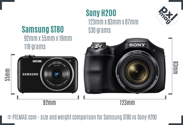 Samsung ST80 vs Sony H200 size comparison
