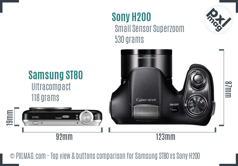 Samsung ST80 vs Sony H200 top view buttons comparison