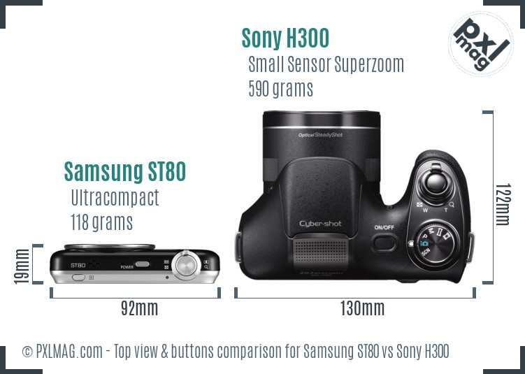Samsung ST80 vs Sony H300 top view buttons comparison