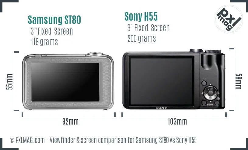 Samsung ST80 vs Sony H55 Screen and Viewfinder comparison