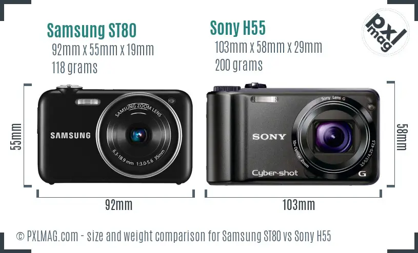 Samsung ST80 vs Sony H55 size comparison