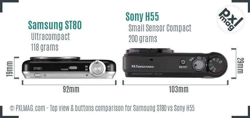 Samsung ST80 vs Sony H55 top view buttons comparison