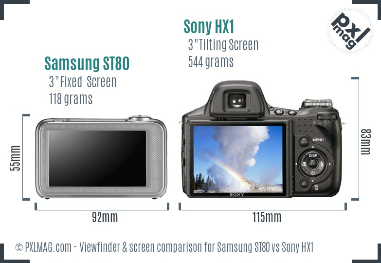 Samsung ST80 vs Sony HX1 Screen and Viewfinder comparison