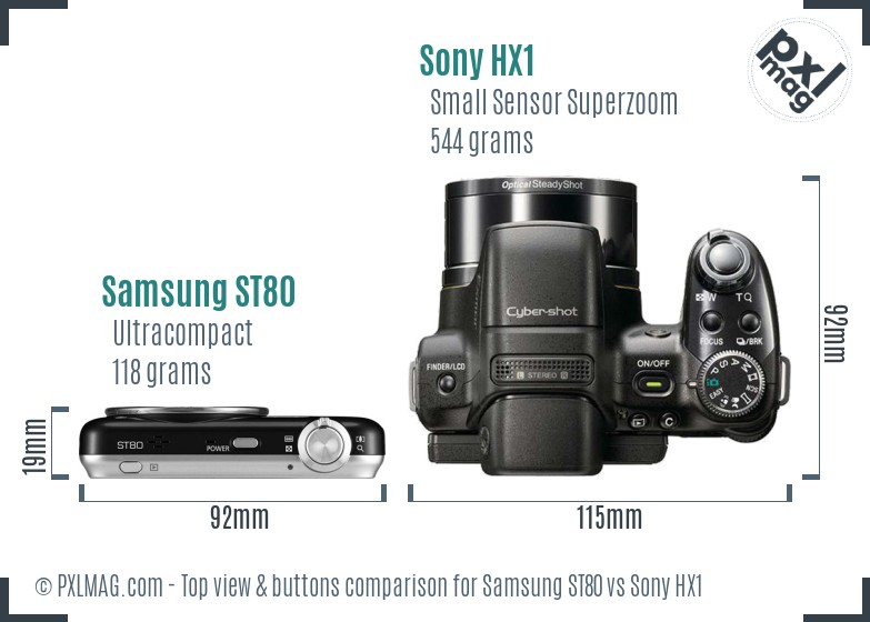 Samsung ST80 vs Sony HX1 top view buttons comparison