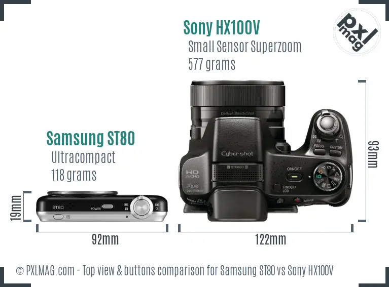 Samsung ST80 vs Sony HX100V top view buttons comparison Samsung ST80 vs Sony HX100V top view buttons comparison