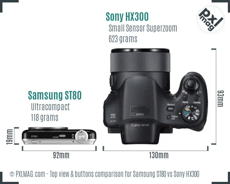Samsung ST80 vs Sony HX300 top view buttons comparison Samsung ST80 vs Sony HX300 top view buttons comparison