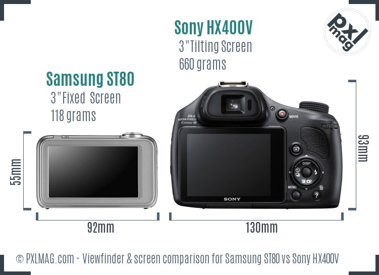 Samsung ST80 vs Sony HX400V Screen and Viewfinder comparison