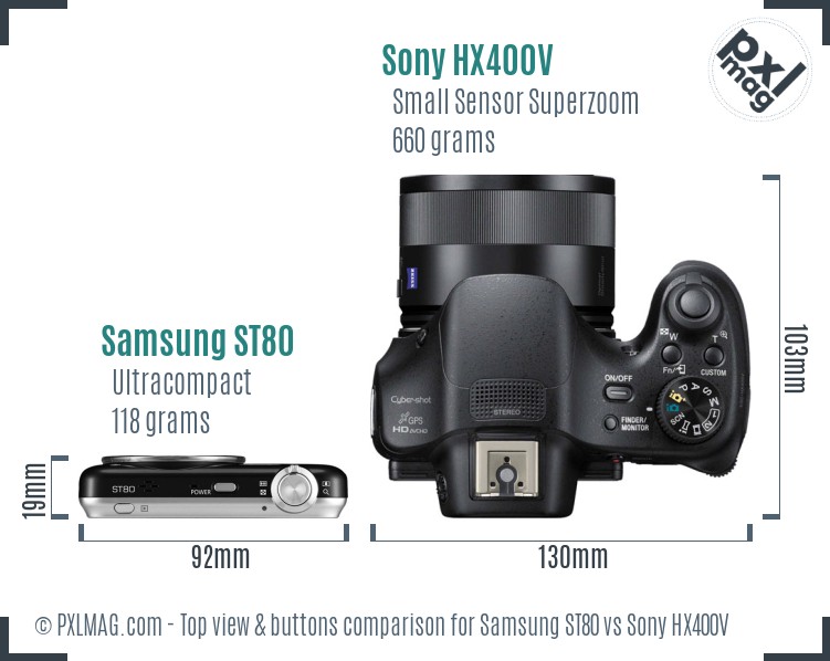 Samsung ST80 vs Sony HX400V top view buttons comparison