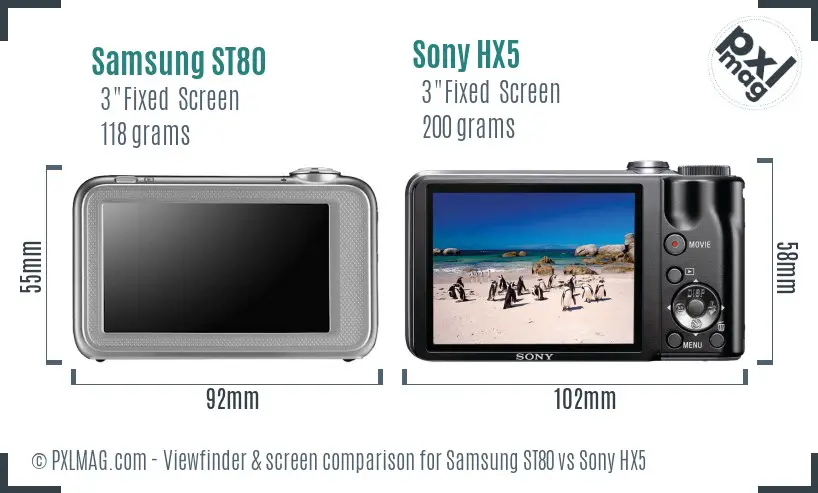 Samsung ST80 vs Sony HX5 Screen and Viewfinder comparison