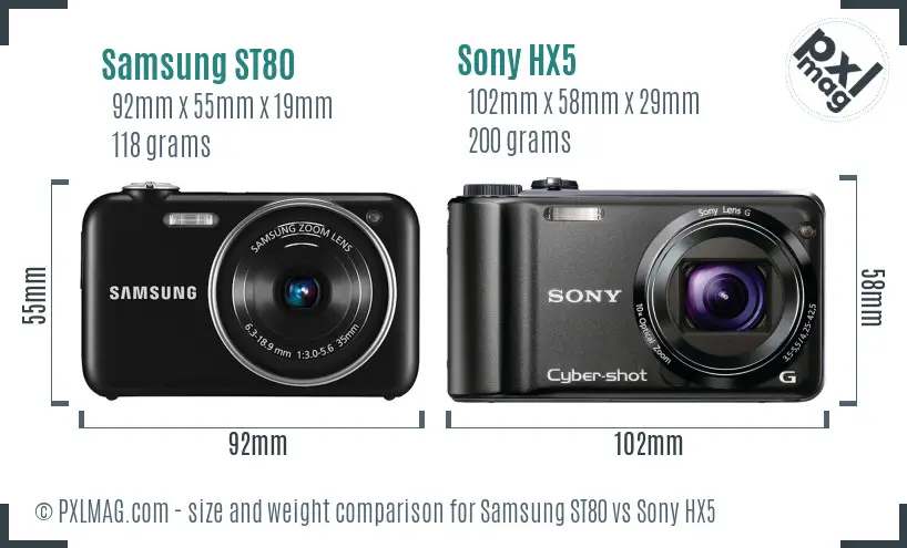 Samsung ST80 vs Sony HX5 size comparison