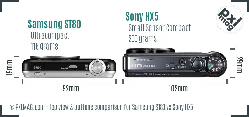 Samsung ST80 vs Sony HX5 top view buttons comparison